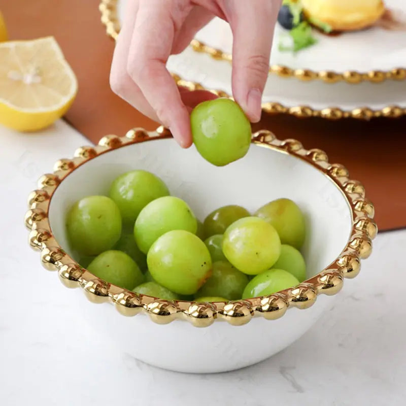 Nordic Gold Bead Ceramic Dinner Plates and Bowls