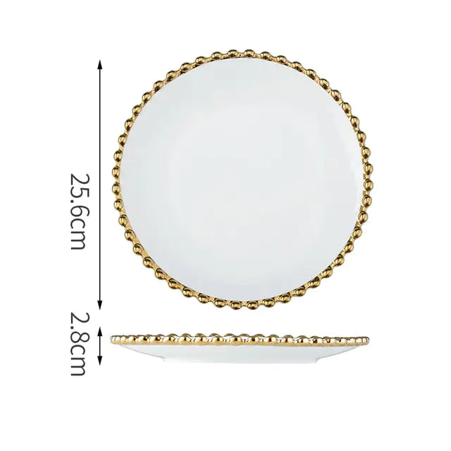 Nordic Gold Bead Ceramic Dinner Plates and Bowls